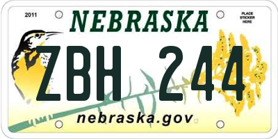 NE license plate ZBH244