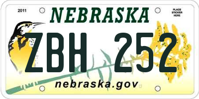 NE license plate ZBH252