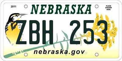 NE license plate ZBH253