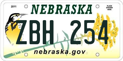 NE license plate ZBH254