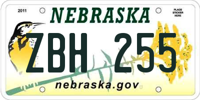 NE license plate ZBH255
