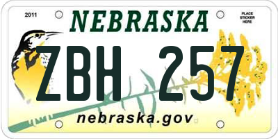 NE license plate ZBH257