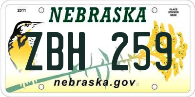 NE license plate ZBH259