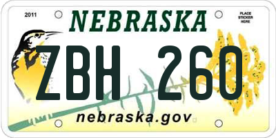 NE license plate ZBH260