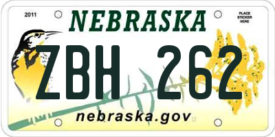 NE license plate ZBH262