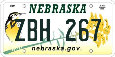 NE license plate ZBH267