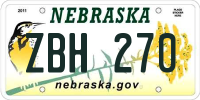 NE license plate ZBH270