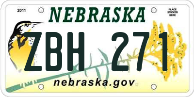 NE license plate ZBH271