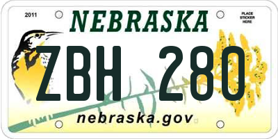 NE license plate ZBH280