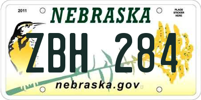 NE license plate ZBH284