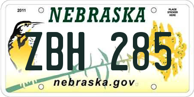 NE license plate ZBH285