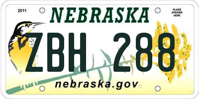 NE license plate ZBH288