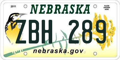 NE license plate ZBH289