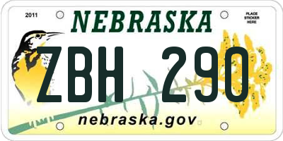 NE license plate ZBH290