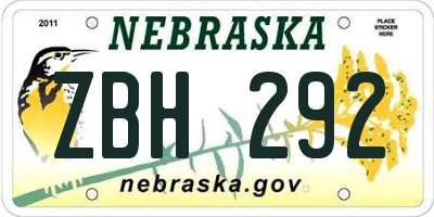 NE license plate ZBH292