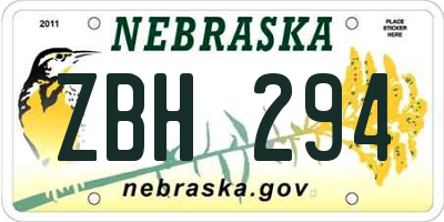 NE license plate ZBH294