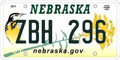 NE license plate ZBH296