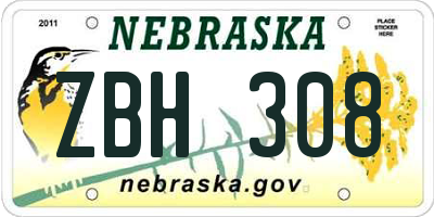NE license plate ZBH308