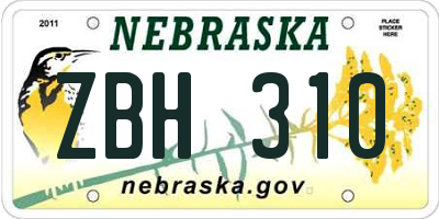 NE license plate ZBH310