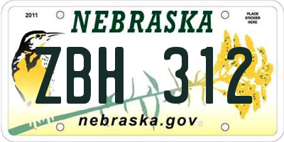 NE license plate ZBH312