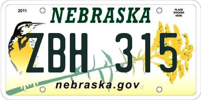 NE license plate ZBH315