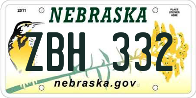 NE license plate ZBH332
