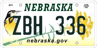 NE license plate ZBH336