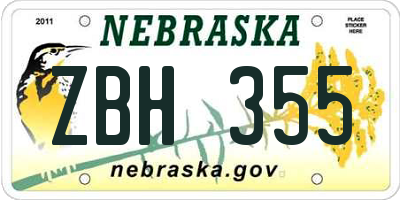 NE license plate ZBH355