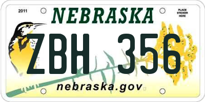 NE license plate ZBH356