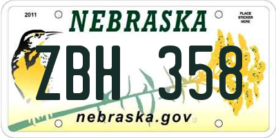 NE license plate ZBH358