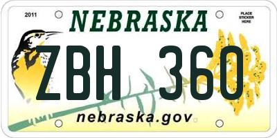 NE license plate ZBH360