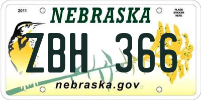 NE license plate ZBH366