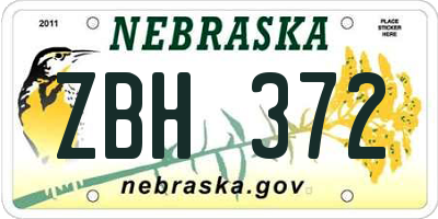 NE license plate ZBH372