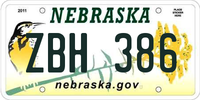 NE license plate ZBH386