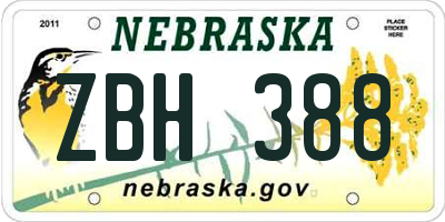 NE license plate ZBH388