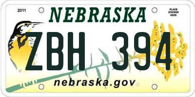 NE license plate ZBH394