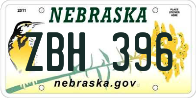 NE license plate ZBH396