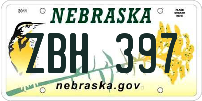 NE license plate ZBH397