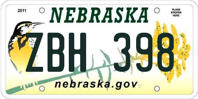 NE license plate ZBH398