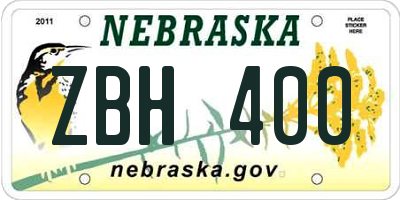 NE license plate ZBH400