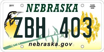 NE license plate ZBH403