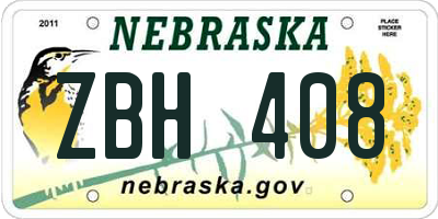 NE license plate ZBH408