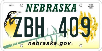 NE license plate ZBH409