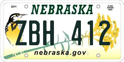 NE license plate ZBH412