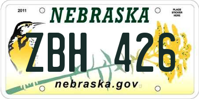 NE license plate ZBH426