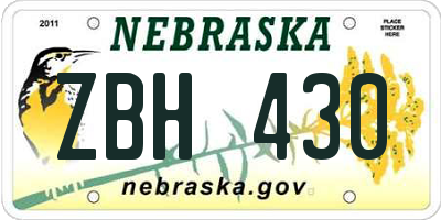 NE license plate ZBH430