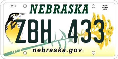 NE license plate ZBH433