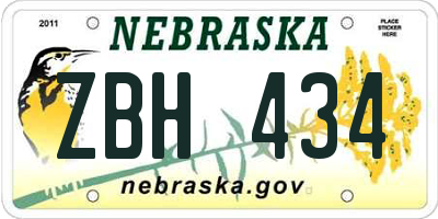 NE license plate ZBH434