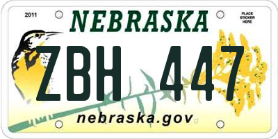 NE license plate ZBH447