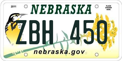 NE license plate ZBH450